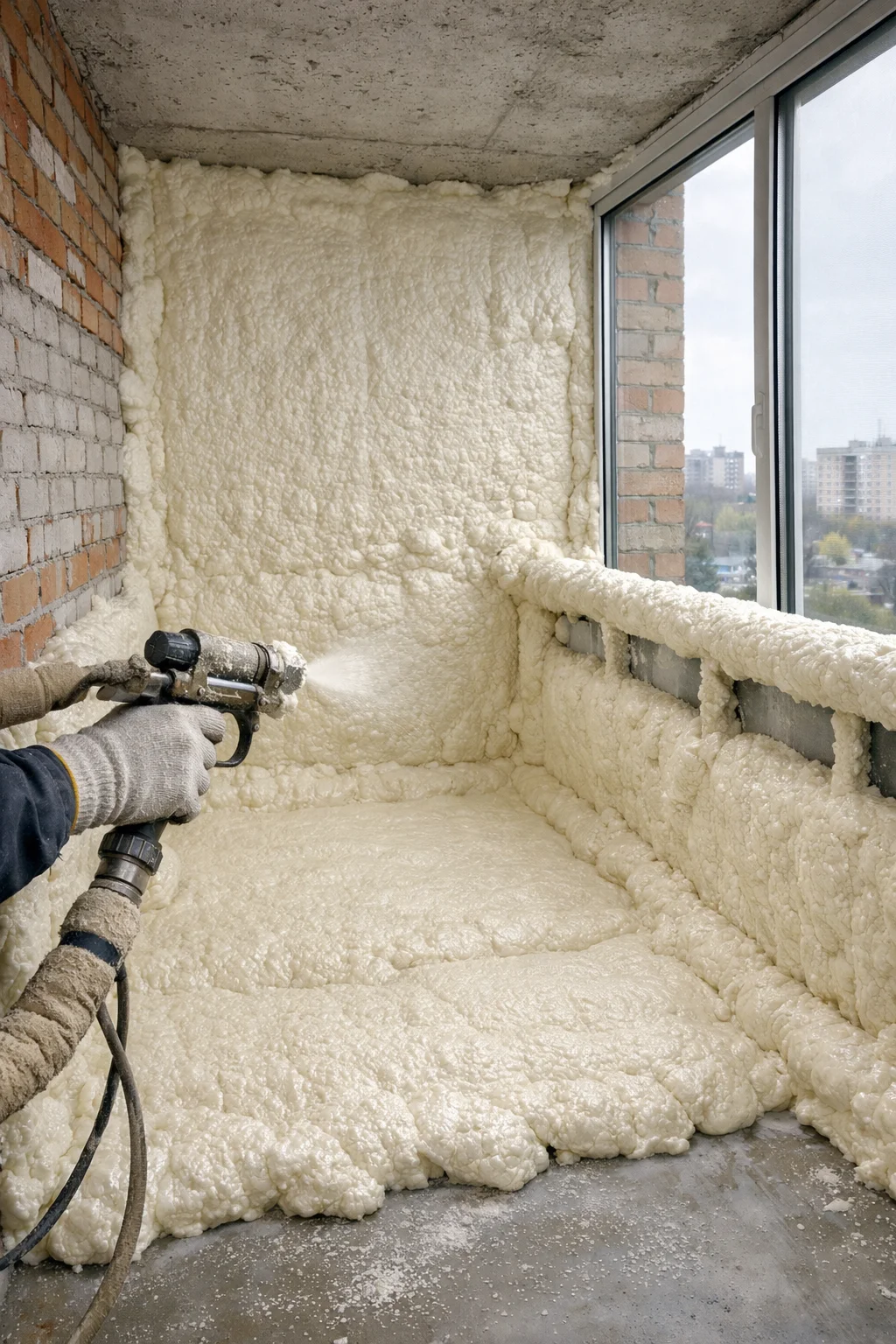 Напыляемый ППУ на балконе: плюсы и минусы — Утепление балконов